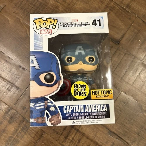 Funko POP! Marvel Winter Soldier CAPTAIN AMERICA #41 Hot Topic GLOW w/Protector