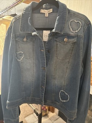 Puffy Sleeve Denim Jacket With Hearts