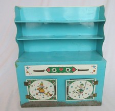 Vtg Wolverine Tin Litho Blue Kitchen Cabinet Toy Set 1950s Floral Pattern, Rare