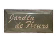 Jardin de Fleurs Sign 19x9 Sage Green Crackle Paint Rustic Saltbox Primitive New