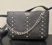 Victoria's Secret Black Studded Crossbody Bag Chain Strap Detachable Zip