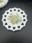 Kemple Vintage Milk Glass Plate With Yellow Flowers Scalloped/seamed Edges