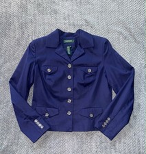 Lauren Ralph Lauren Women's Notch Collar Polished Button Blazer Blue Size 10 P