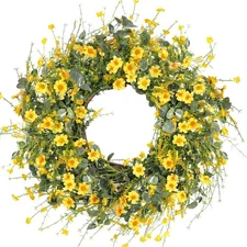 Yellow Daisy Wreath 24 Inch Spring Summer Wreath Fake Silk Floral Wreath with...