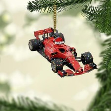 Personalized Red Race Car Christmas Ornament   Custom Holiday Keepsake