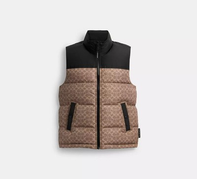 NWT Coach CU801 Signature Down Vest In Recycled Polyester Tan Signature $398