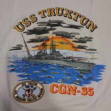 Vtg 80s 90s US Navy USS Truxtun CGN-35 Ship T-shirt Large Single Stitch USA Made