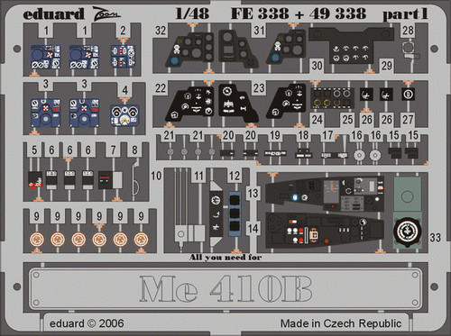 Foto grabada para avión Eduard FE338 1/48 Me 410B Revell - Imagen 1 de 2
