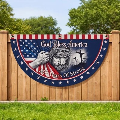 God Bless America Bunting Flag, USA 250th Anniversary Christian Decor