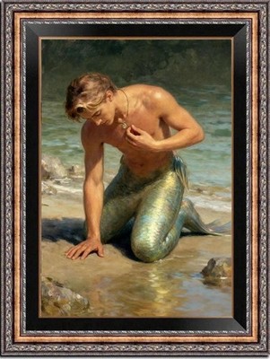 Hand painted Original Oil Painting art mermaid young male nude on canvas 24''X36''