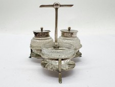ANTIK G.T. VERSILBERTES KRUZIFIX SET GLAS SENF SALZ PFEFFER GEW&Uuml;RZST&Auml;NDER