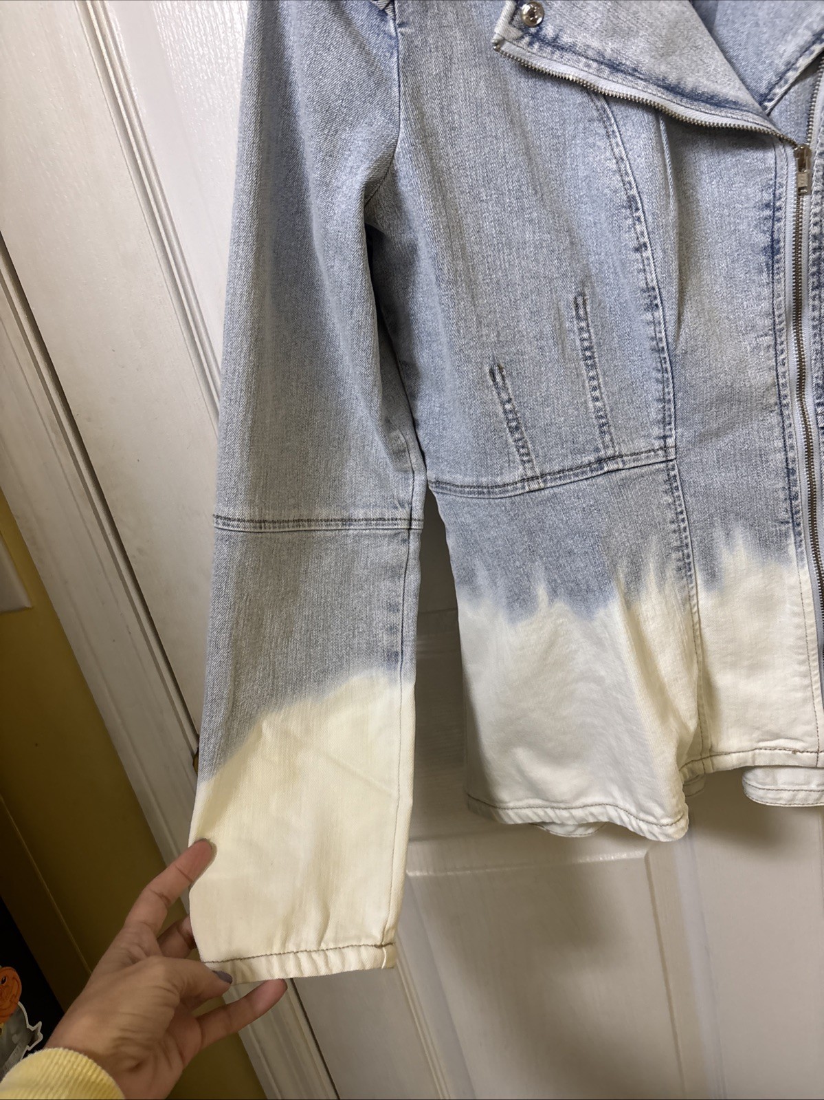 C Wonder by Christian Siriano Denim Peplum Moto Jacket Sz Large Fadeout Wash