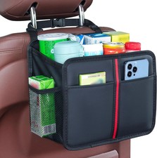 PU Leather Car Backseat Organizer Hanging Storage Bag for Kids Travel Black 1Pc