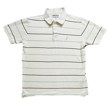 Nautica Polo Shirt Mens Large White Blue Striped Short Sleeve Classic Sail Logo