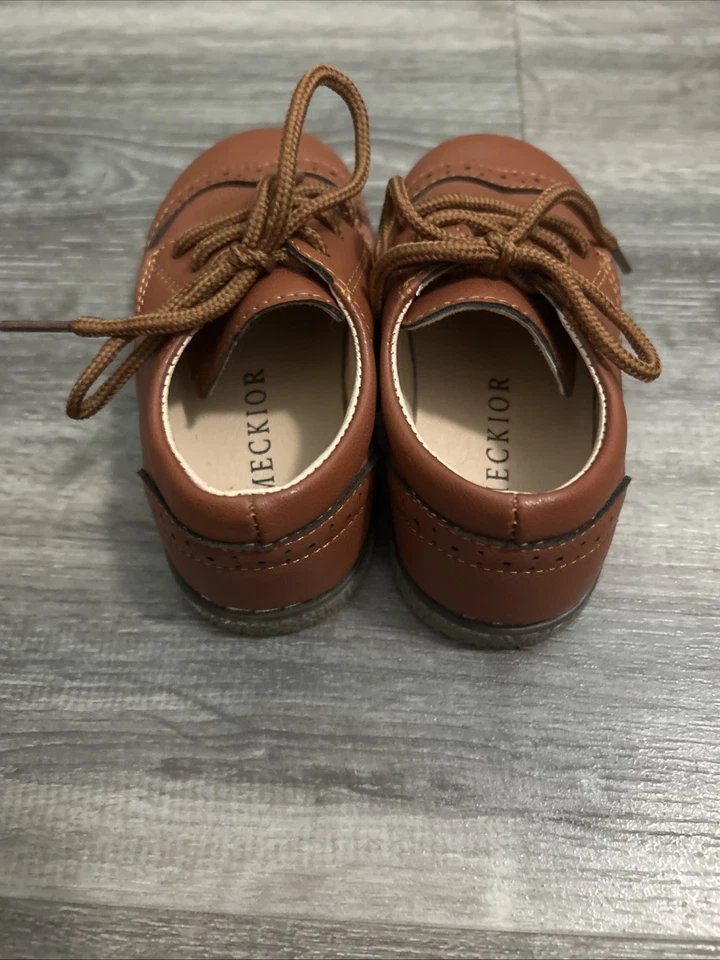 Zapatos anchos de cuero para niños pequeños para caminar marca MECKIOR Oxford con cordones antideslizantes talla 25 Foto 3 de 4
