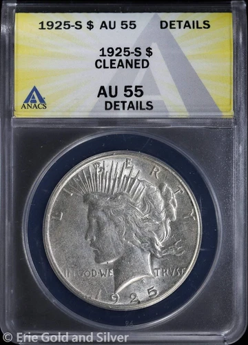 1925-S $1 Peace Silver Dollar ANACS AU 55 Details
