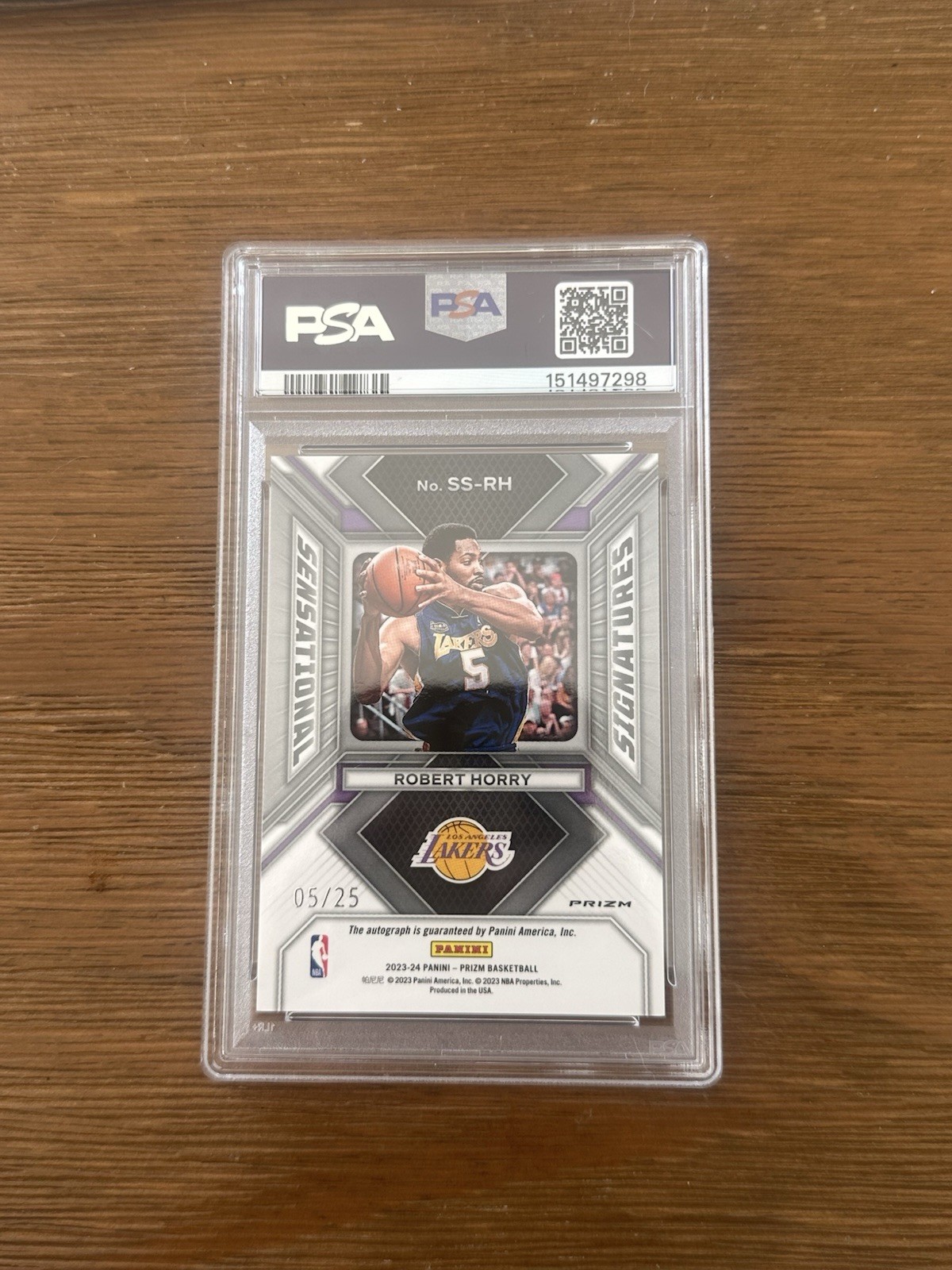 2023-24 Panini Prizm Robert Horry Sensational Signatures Mojo Auto /25 PSA 10 view 2