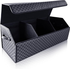 Trunk Organizer for SUV - Leather Storage Box, Extra Large, Magnetic Lid, Collap