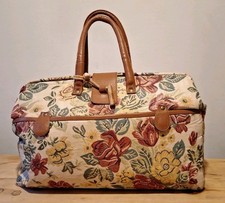 Vintage East Aditions Overnight Carpet Bag Leather Trim Floral Retro 80's / 90's