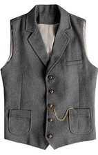 Vintage Mens Wool Blend Herringbone Waistcoat Vest Formal Western Wear