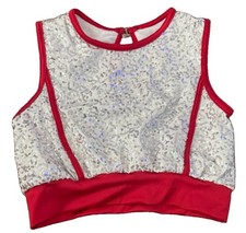 Weissman Silver Sequin Dance Costume Crop Top MC White Red Jazz Performance