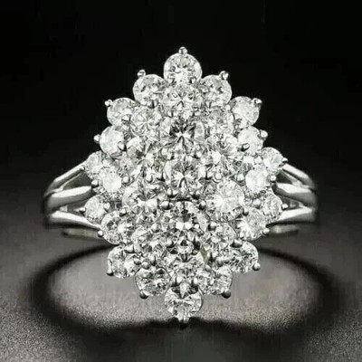 3Ct Lab Created Diamond Cluster Cocktail Engagement Ring 14K White Gold Plated