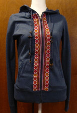 Lucky Brand Small Embroidered along the Full Zip Blue Hoodie Women's NICE  