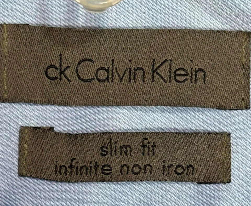 Camisa Calvin Klein Para Hombre Manga Larga Calce Ajustado - Talla: Med. 14 1/2 - Color: Azul Foto 4 de 4
