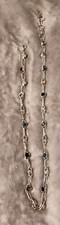 Silver Tone Blue Pink Smoke Rhinestone Belt 28"-32" 100 g 10mm Oval Links Retro