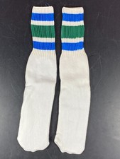 Tube socks 18 inch 2 color 3 stripes Green Blue Knit Over the Calf Vintage