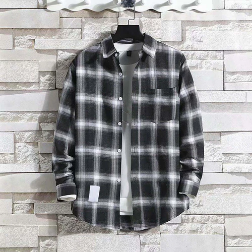 Herren Karo Tartan Revers T-Shirt Langarm Knöpfe Freizeit Slim Fit Tops Bluse - Bild 7 von 32