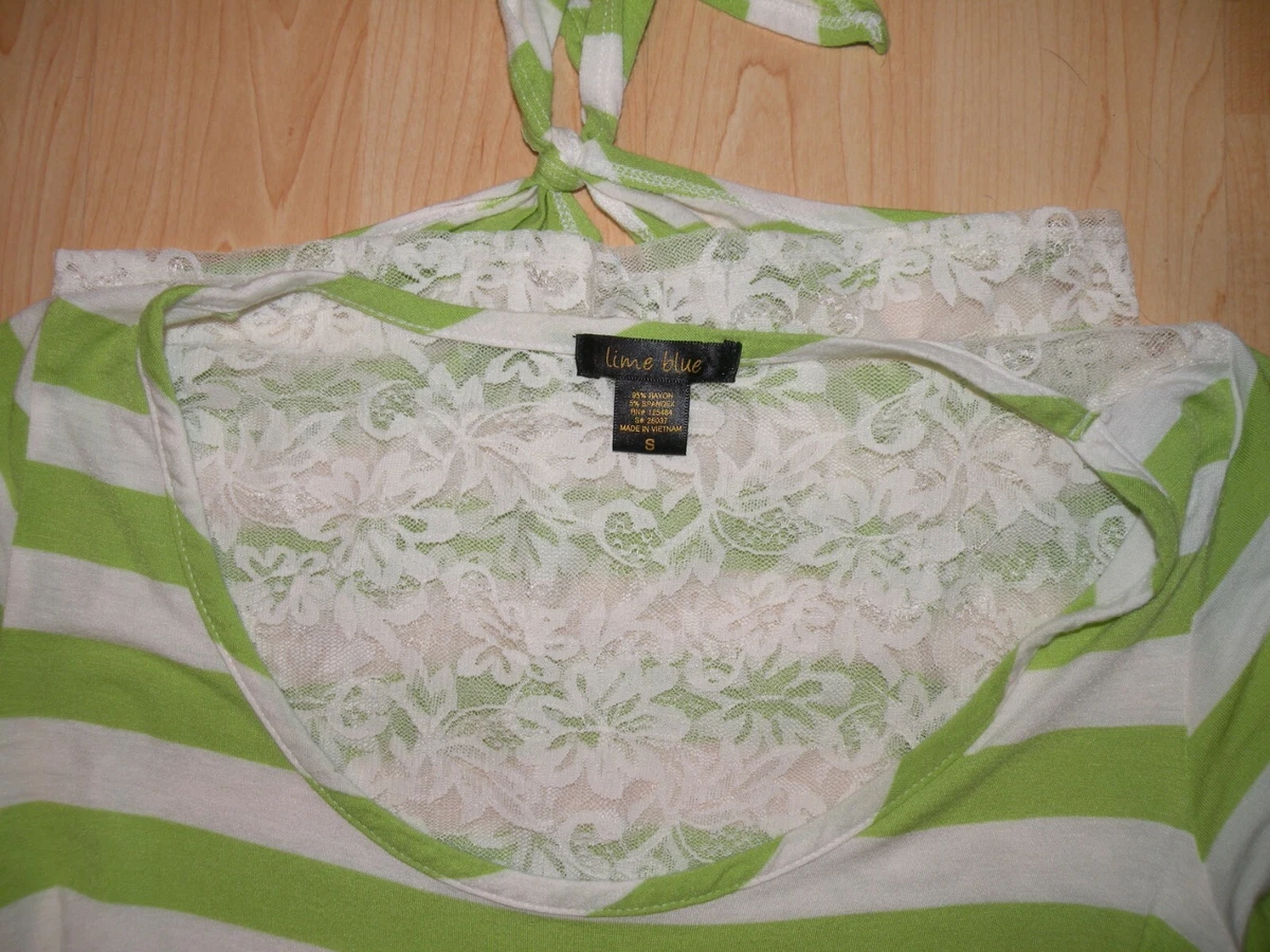 Women's LIME BLUE BRAND Green u0026 White Striped with Lace Back Shirt Size S |  eBay