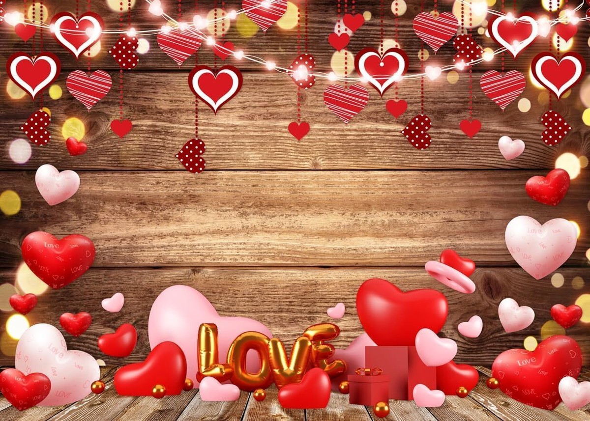 7x5ft Valentine's & Mother's Day Wood Heart Backdrop for Wedding