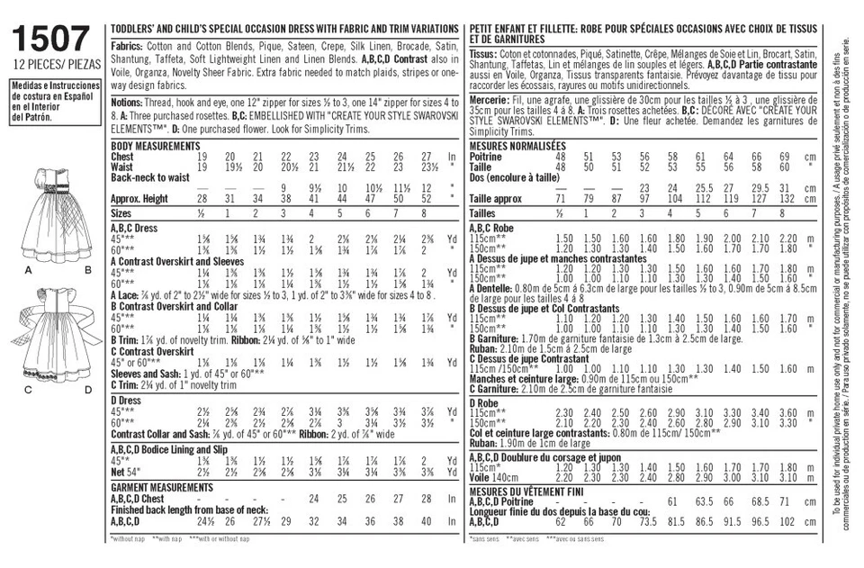 SEWING PATTERN Girls Dress Flower Girl Party Easter Formal First Communion 1507 - Image 3 of 3