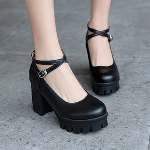 Women Punk Chunky Block Heel Round Toe 
