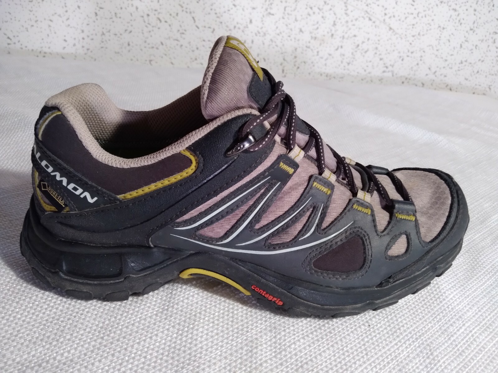 Scarpe da trekking marroni Salomon Contragrip Gore Tex Ortholite taglia 6 5