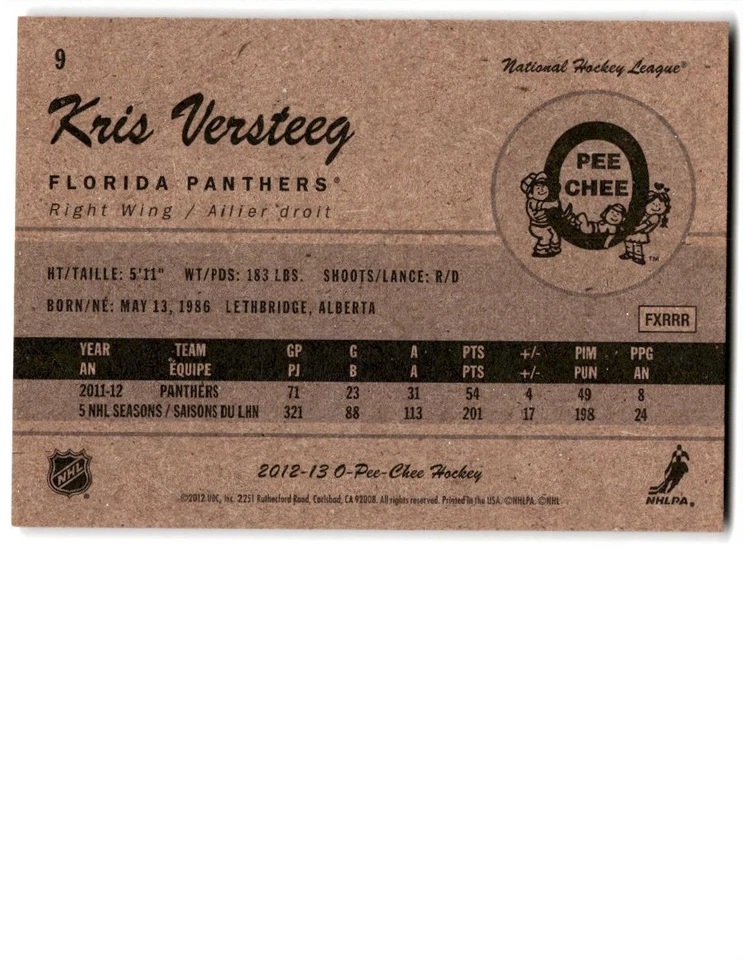 2012-13 O-Pee-Chee Retro Kris Versteeg #9 Florida Panthers - Image 2 of 2