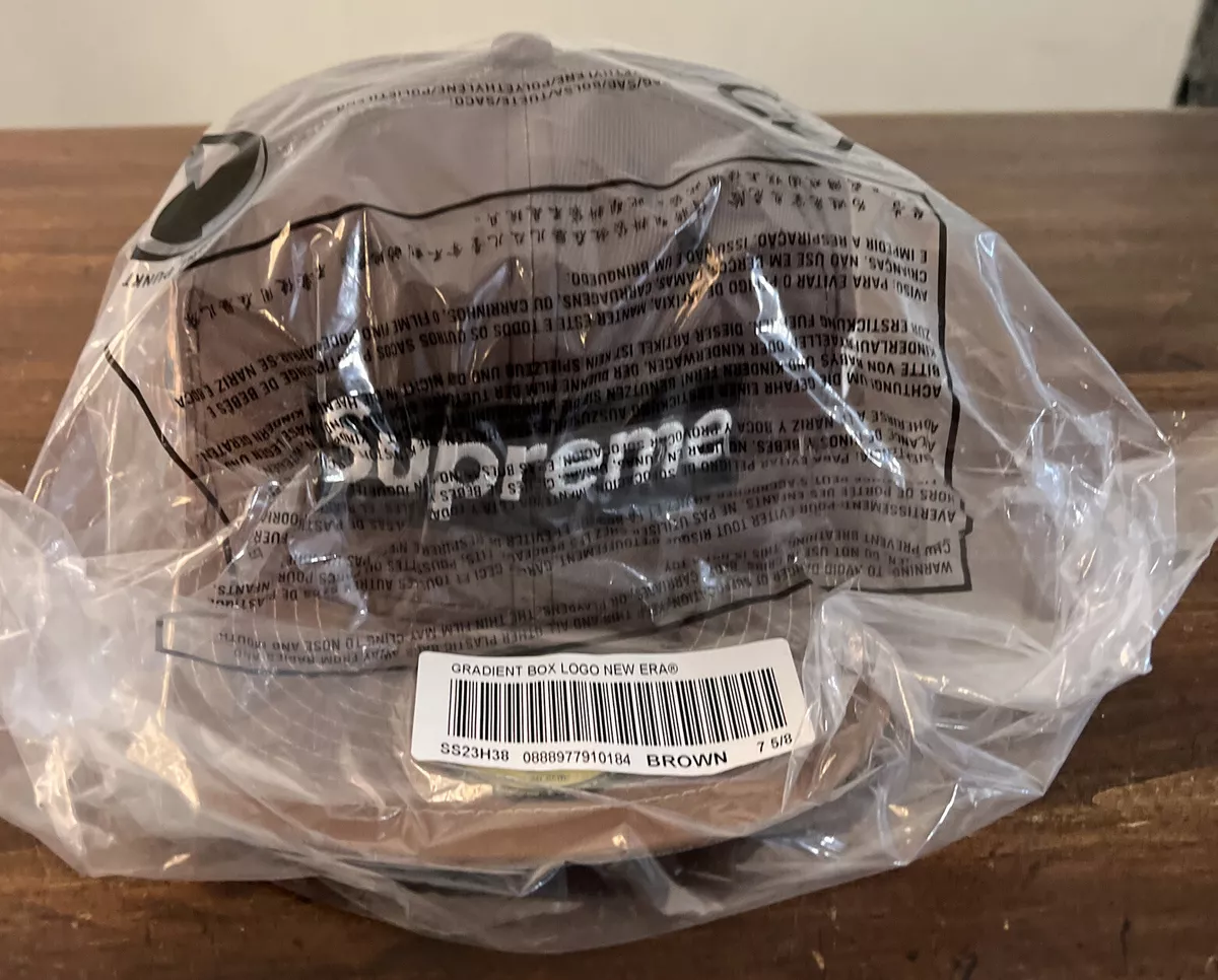 SUPREME GRADIENT BOX LOGO NEW ERA HAT/ SIZE 7 5/8 BROWN/ SS23 WEEK 4 (AUTHENTIC)