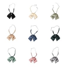 Women Double Layer Stripe Bow Tie Wedding Party Adjustable Business Necktie