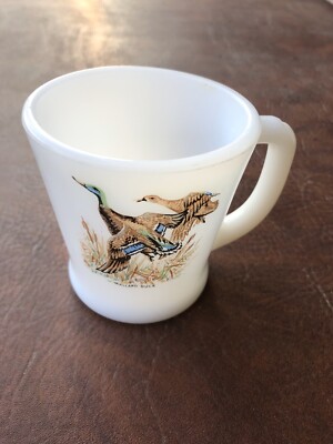 Vintage Fire King Ring Necked Pheasant Milk Glass Coffee Mug- Cup ~3.5'' Tall
