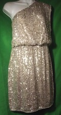 NEW ADRIANNA PAPELL AP2E208025 ONE SHOULDER SILVER SEQUIN DRESS 10P