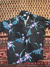 vintage islander hawaiian shirtsingle stitch black blue purple floral