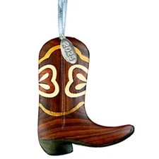 Cowboy Boot Ornament 2025 - Two-Tone Wood Christmas Ornament - Intarsia Desig...