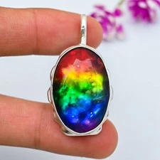 Ammolite Gemstone Handmade 925 Sterling Silver Gift Jewelry Pendant Party Gifts
