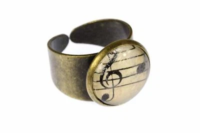 Notenring Noten Miniblings Fingerring Cabochon Notenblatt Note 16mm Bronze - Bild 1 von 4
