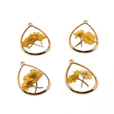 Clearance 8PCS Gold Tone Dried Flower Resin Teardrop Shape Charm Pendant GBY910