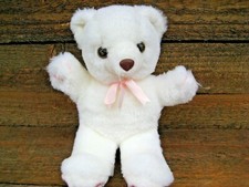 Teddy Bear 9-1/2" Vtg 1993 ITC White Faux Fur Pink Faux Leather Paws Brn Nose