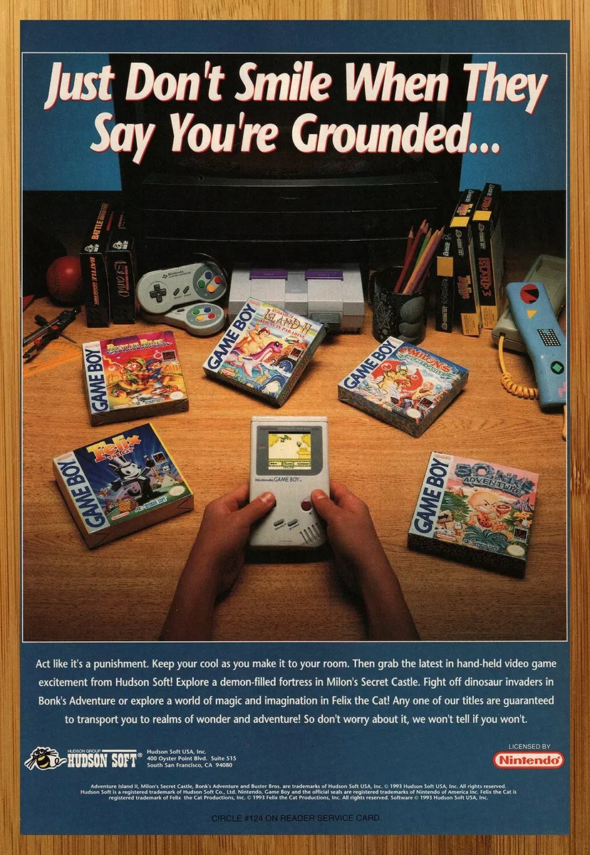 1993 Hudson Soft Gameboy Games Print Ad/Poster Bonk's Adventure