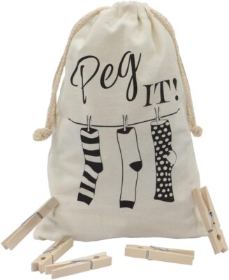 JVL 'Peg It' Klammersack mit Holzklammern, 100 Stück Wäscheklammern Clips