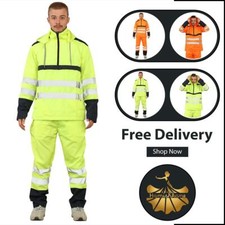 Hi Vis Rainsuit Waterproof Jacket Trousers High Visibility Reflective 2 Pcs Suit